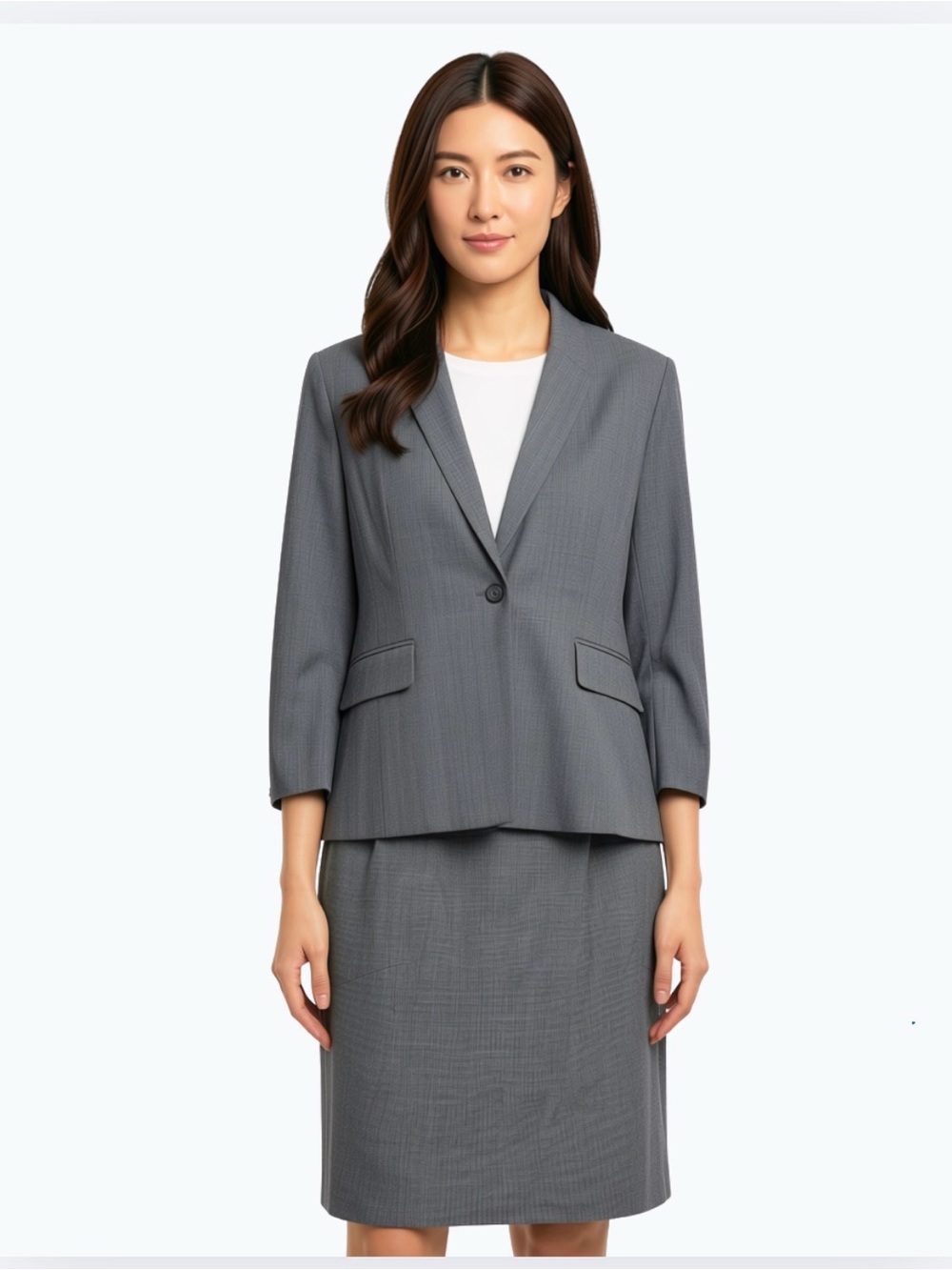 Ann Taylor Womens Gray Checkered Houndstooth Full Suit - Jacket and Skirt